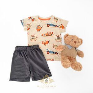 NWT Cute Boys Matching Set Kids T-shirt & Shorts 2-Piece Cars & Airplanes 4T